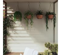 LoogCape Lot de 4 pots de fleurs suspendus avec inserts en coco - Noir - Diamètre : 40 x 63 cm - Acier revêtu par pulvérisation - Pour balcon, terrasse, jardin, cour et serre