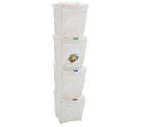 LoogCape Lot de 4 poubelles empilables 100 l en polypropylène avec couvercles amovibles et étiquettes pour le tri des déchets dans la maison, le bureau, la cuisine, la salle de bain, le jardin