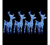LoogCape Lot de 4 rennes à LED bleues - 160 LED - Éclairage de Noël en acrylique - Pour jardin, balcon, terrasse, extérieur - Avec 8 effets de lumière et rallonge de 5 m