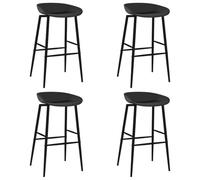 LoogCape Lot de 4 tabourets de bar noirs - Assise en polypropylène et structure en métal - 48 x 46 x 85 cm - Hauteur d'assise 74,5 cm - Dossier bas - Jusqu'à 110 kg - Pour cuisine et bar