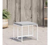 LoogCape Lot de 4 tabourets de jardin avec coussins, en acier et textilène blancs, résistants aux intempéries, pour balcon, terrasse, salon et camping en plein air, empilables, peu encombrants, avec