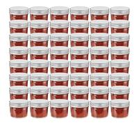 LoogCape Lot de 48 bocaux à confiture avec couvercles argentés - 110 ml - Pour confitures, sauces chutney, etc. - Avec fermeture hermétique et grand diamètre d'ouverture