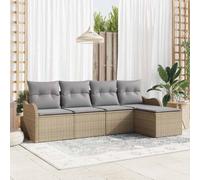 LoogCape Lot de 5 canapés de jardin en polyrotin beige pour terrasse et balcon - Design modulaire avec coussins résistants aux UV - Léger et durable