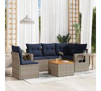 LoogCape Lot de 6 canapés de jardin en résine tressée grise avec coussins bleu marine modulaire résistant aux UV pour terrasse, balcon, extérieur