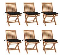 LoogCape Lot de 6 chaises de jardin pliantes en teck massif avec coussin rembourré, chaises de balcon résistantes aux intempéries avec dossier haut, empilables et confortables pour terrasse, jardin et