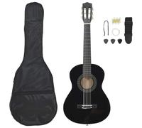 LoogCape Lot de 8 guitares classiques pour débutants - Noir - 1/2 - 86 cm - Avec sangle de guitare - Sac - Médiator - Accordeur - Accessoires pour enfants et adultes - Pour apprendre, s'entraîner et