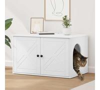 LoogCape Maison pour chat blanche - 85 x 55 x 50,5 cm - En bois - Refuge stable pour chats - Convient pour l'intérieur - Durable et facile d'entretien