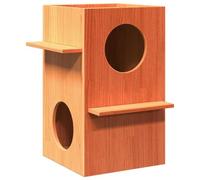 LoogCape Maison pour chat marron ciré 43 x 43 x 60 cm en pin massif avec toit stable, marches intégrées, grand intérieur, convient pour l'appartement, avec arbre à grimper, bac à griffer, espace de