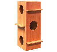 LoogCape Maison pour chat marron ciré 43 x 43 x 90 cm en pin massif avec toit stable, marches, grand intérieur, convient pour appartement, balcon, arbre d'escalade, refuge idéal pour chat