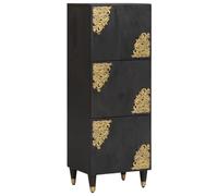 LoogCape Meuble bas de qualité supérieure avec étagère Noir 40 x 33 x 110 cm Bois massif Mango Armoire multimédia moderne avec portes et espace de rangement pour salon, home cinéma et bureau