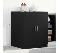 LoogCape Meuble de machine à laver noir aspect chêne en bois avec cadre robuste et poignées argentées élégantes pour l'intérieur, idéal pour le rangement et l'organisation