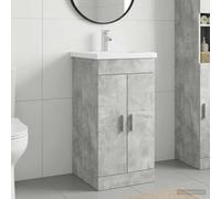 LoogCape Meuble de Salle de Bain avec évier Gris béton 42 x 40 x 84,5 cm avec Rangement, Support Mural, Porte Suspendu, tiroirs, Colonne, Miroir Double