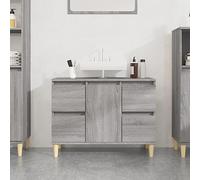LoogCape Meuble d'évier Sonoma Gris 80x33x60 cm en Bois d'ingénierie avec 4 tiroirs et Porte pour Salle de Bain, Rangement Pratique, Support pour lavabo, Pied en Bois d'eucalyptus