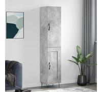 LoogCape Meuble haut gris béton de qualité supérieure avec beaucoup d'espace de rangement - 34,5 x 34 x 180 cm - En bois - Pieds en métal - Pour salon, salle à manger, couloir, bureau et plus encore