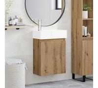 LoogCape Meuble lavabo Vasque en Bois d'ingénierie avec Robinet mélangeur Chaud Froid pour Salle de Bain Moderne, Montage Mural, Grand Espace de Rangement, Porte réversible, Design Simple et Pratique