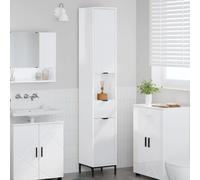 LoogCape Meuble Salle de Bain Blanc Brillant 31,5 x 33 x 190 cm avec Porte Suspendue tiroir Rangement Colonne Support Bois Mural pour lavabo Vasque, WC, Douche et buanderie
