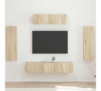 LoogCape Meuble TV 5 pièces en bois de chêne Sonoma, montage mural, peu encombrant et moderne, avec espace de rangement, étagères et tiroirs pour salon, chambre à coucher, coin de jeu et étagère