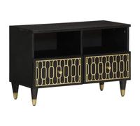 LoogCape Meuble TV 70x33x46 cm en Bois Massif de manguier avec Motif sculpté à la Main, Support multimédia Robuste, Style rétro, Rangement spacieux, Pieds en Fer, idéal pour Salon, séjour ou Chambre