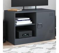LoogCape Meuble TV anthracite 67 x 39 x 44 cm, en acier laminé à froid, armoire multimédia robuste avec 2 étagères, poignée pratique, pour salon, chambre à coucher, bureau, jusqu'à 160 kg