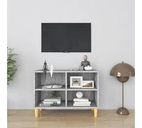 LoogCape Meuble TV avec pieds en bois massif d'eucalyptus - Gris Sonoma - 69,5 x 30 x 50 cm - Buffet de style scandinave avec 4 compartiments - Support TV stable pour salon