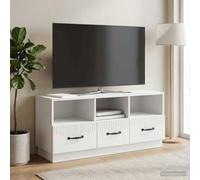 LoogCape Meuble TV avec tiroirs - Blanc - 102 x 34,5 x 47 cm - En bois - Table basse - Buffet avec gestion des câbles - Peu encombrant - Pour salon et coin gaming
