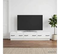 LoogCape Meuble TV avec tiroirs blanc en bois 147 x 34,5 x 27 cm, meuble bas moderne avec beaucoup d'espace de rangement, gestion des câbles, étagère et étagère pour salon et coin gaming