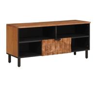 LoogCape Meuble TV bas avec 2 étagères et tiroir Marron acacia 100 x 33 x 46 cm pour salon, médias, home cinéma, jeu, gestion des câbles, espace de rangement