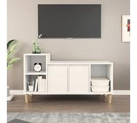 LoogCape Meuble TV blanc 100 x 35 x 55 cm en bois robuste avec espace de rangement, pour salon, chambre à coucher, support TV universel