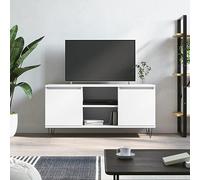 LoogCape Meuble TV blanc, 104 x 35 x 50 cm, pieds en fer robuste, console multimédia, avec 4 compartiments, support TV universel pour salon, chambre à coucher