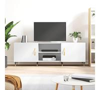 LoogCape Meuble TV blanc 150 x 30 x 50 cm en bois - Support TV universel avec 4 compartiments - Pieds en fer - Design moderne pour le salon - Stable