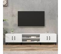 LoogCape Meuble TV blanc, 180 x 31,5 x 40 cm, en matériau dérivé du bois, 4 compartiments, 4 portes, meuble TV universel, armoire multimédia robuste avec pieds en métal pour salon