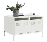 LoogCape Meuble TV blanc, 68 x 50 x 43,5 cm, en acier laminé à froid, style industriel, 2 tiroirs, pieds réglables, support TV universel pour salon