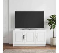 LoogCape Meuble TV blanc brillant en bois 99 x 34,5 x 47 cm avec beaucoup d'espace de rangement et design moderne pour salon, coin gaming et rangement peu encombrant