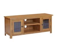 LoogCape Meuble TV en Bois de chêne Massif 110x35x44 cm avec Portes et Compartiments pour Salon, séjour ou Chambre, Support Pratique pour écran multimédia et décoration