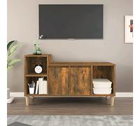 LoogCape Meuble TV en chêne fumé 100 x 35 x 55 cm - Matériau du bois - Support TV universel robuste avec espace de rangement - Armoire multimédia pour salon - Table TV stable