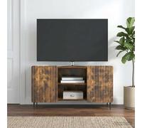 LoogCape Meuble TV en chêne fumé avec matériau en bois, 102 x 34,5 x 52 cm, buffet bas moderne avec espace de rangement, étagère et portes pivotantes pour salon et coin gaming