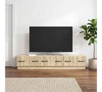 LoogCape Meuble TV en chêne Sonoma - 147 x 34,5 x 27 cm - Avec tiroirs et espace de rangement - Meuble bas moderne et buffet pour salon, coin gaming - Peu encombrant avec gestion des câbles