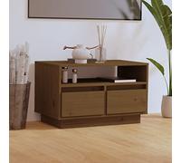 LoogCape Meuble TV, marron miel, 60 x 35 x 37 cm, en pin massif, avec compartiment ouvert et 2 tiroirs, meuble bas stable pour salon, support TV universel