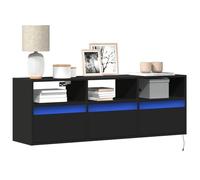 LoogCape Meuble TV mural avec éclairage LED, noir, 130 x 31 x 45 cm, matériau du bois pour salon, centre multimédia, support TV universel