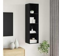 LoogCape Meuble TV mural en bois avec 3 étagères - Design moderne universel - Aspect chêne noir - 37 x 37 x 142,5 cm