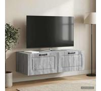 LoogCape Meuble TV mural en bois Sonoma gris 98 x 41 x 30 cm avec espace de rangement et gestion des câbles pour salon, chambre à coucher, coin gaming, buffet moderne