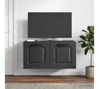 LoogCape Meuble TV mural noir en bois 59,5 x 31 x 30 cm avec gestion des câbles, espace de rangement, portes pivotantes, peu encombrant et moderne pour salon et coin gaming