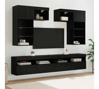 LoogCape Meubles TV muraux 6 pièces en Bois d'ingénierie chêne Artisanal pour Salon Moderne avec éclairage LED et étagères en Verre, Montage Mural, Rangement Pratique pour séjour et Chambre