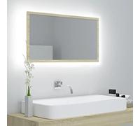 LoogCape Miroir LED de Salle de Bain en chêne Sonoma 80x8,5x37 cm avec éclairage RVB, Support Mural en Bois d'ingénierie, Design Contemporain, Facile à Nettoyer, Compatible USB