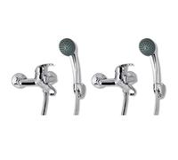 LoogCape Mitigeur de douche avec pommeau de douche, 2 pièces, chromé, montage mural, cartouche en céramique, tuyaux en acier inoxydable, adapté aux cellules humides, douche complète, économie d'eau