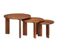 LoogCape Nesting Lot de 3 tables basses en bois massif de mangue Marron miel Design peu encombrant Table de salon Intérieur moderne Étagère polyvalente