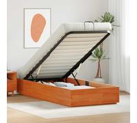 LoogCape Ottomane Cadre de lit avec espace de rangement, marron ciré, 100 x 200 cm, pour chambre à coucher, lit en bois massif avec vérin à gaz, lit de rangement sans sommier tapissier, cadre en bois