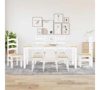 LoogCape PANAMA Ensemble de 7 pièces en bois massif de pin blanc pour salle à manger, cuisine, peu encombrant, robuste et facile d'entretien, avec table à manger extensible et chaises rembourrées