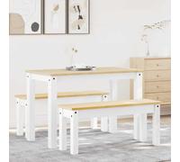 LoogCape Panama Ensemble de table en pin massif blanc avec bancs pour salle à manger, cuisine, salon, gain de place et extensible pour la famille et les amis
