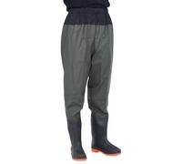LoogCape Pantalon de pêche avec bottes vert foncé Taille 46 Pantalon de pêche imperméable durable pour pêcheurs, chasseurs et travaux de plein air avec tissu en PVC respirant et bottes en caoutchouc